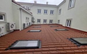 Roof with skylights