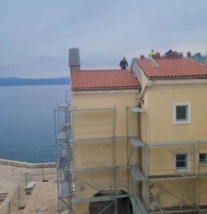 Roof under construction by the sea