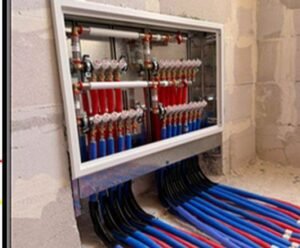 Overall view of the underfloor heating manifold